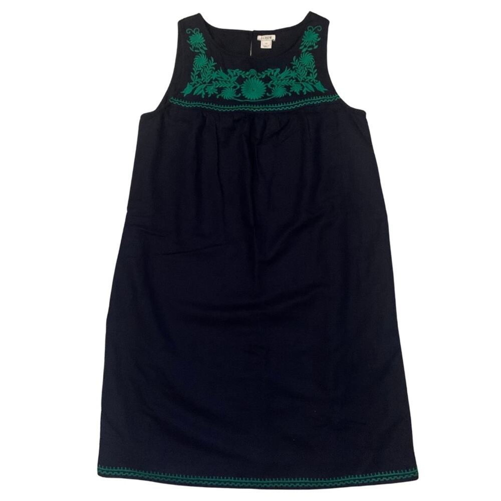 J. Crew Floral Blue Green Linen Sleeveless Short Shift Dress Coastal Preppy Boho